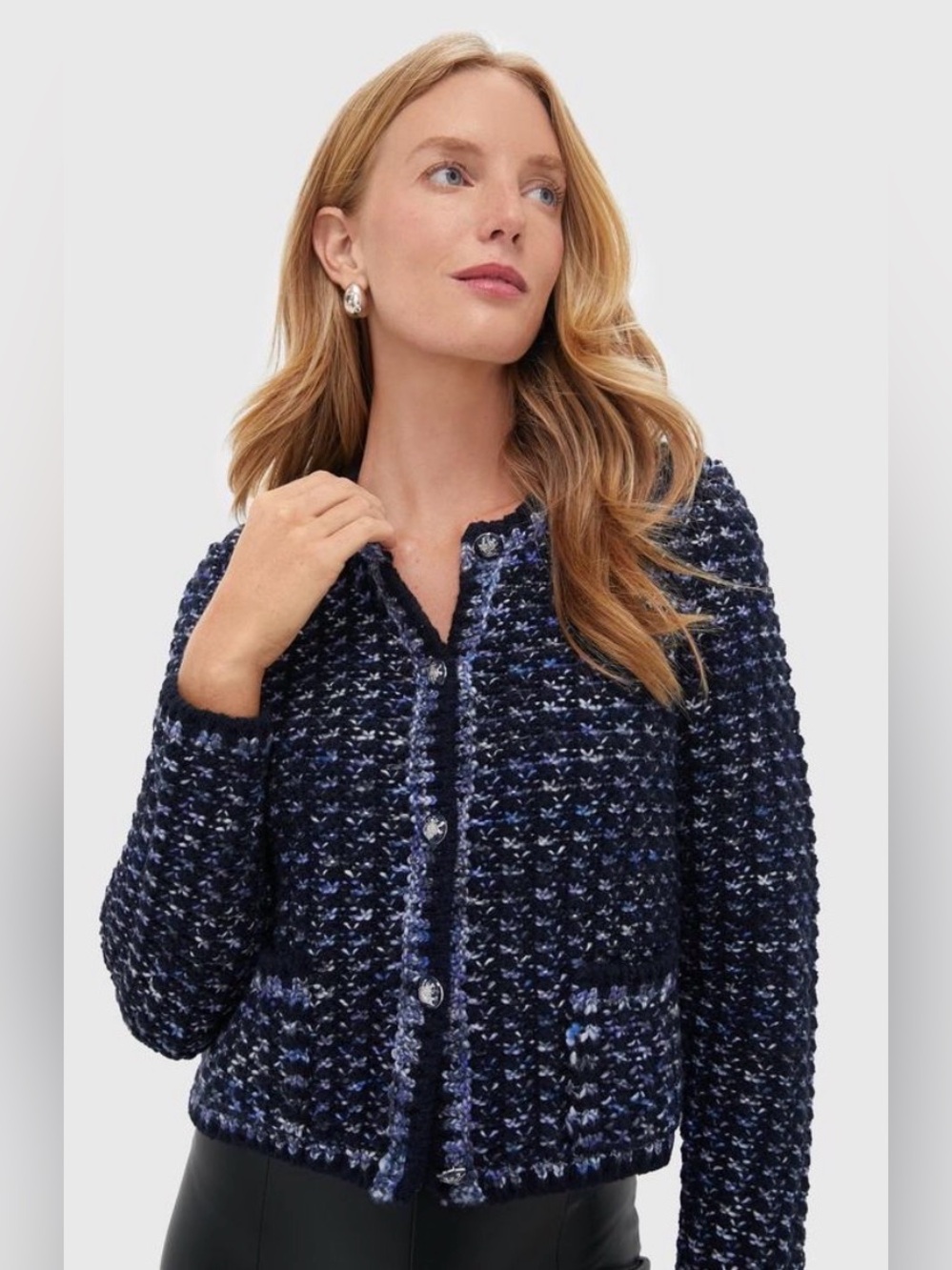 ba&sh Beloni Marine Tweed Wool Blend Cardigan Lady Jacket Size L